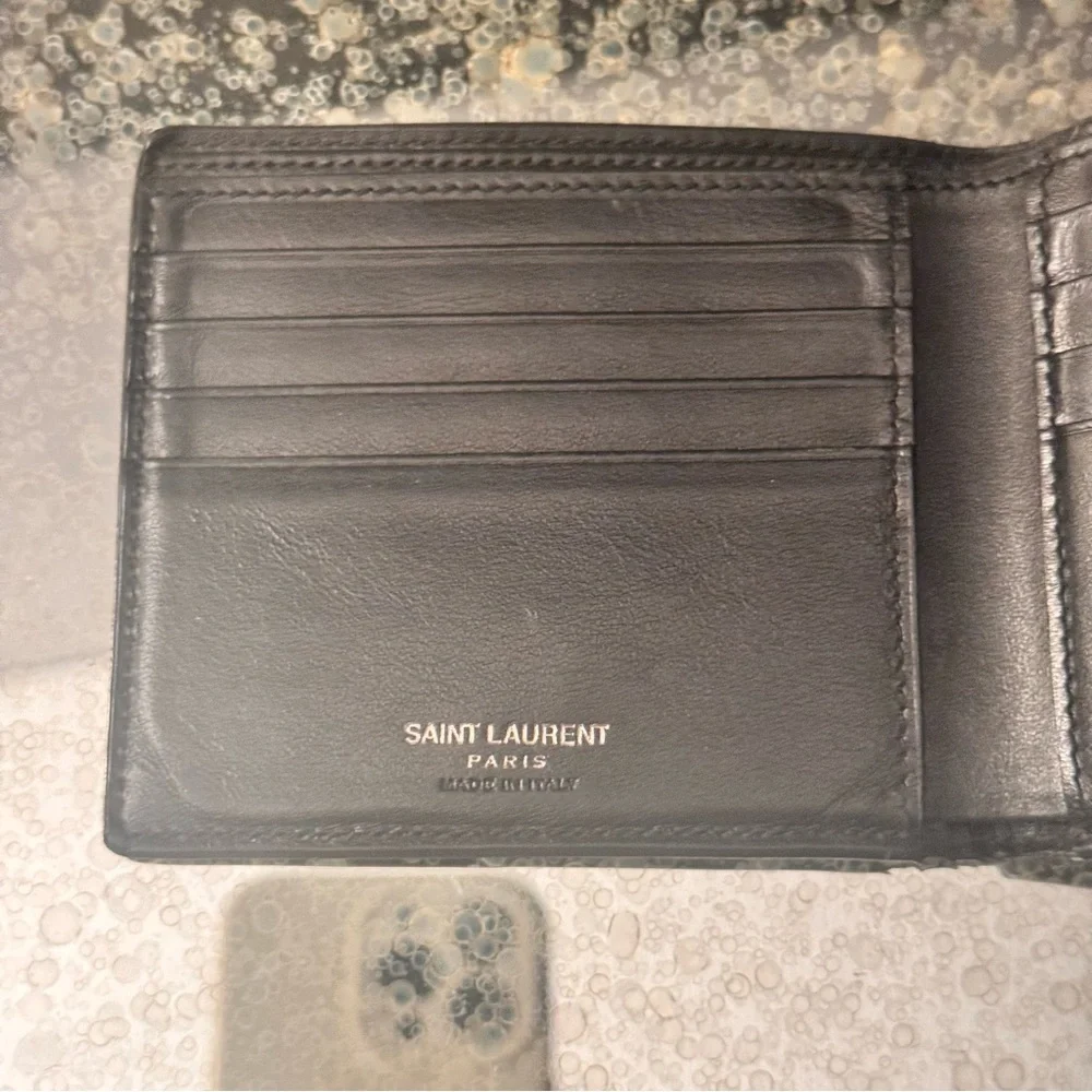 Saint Laurent Black Patent Leather Money Clip Wallet with YSL Logo